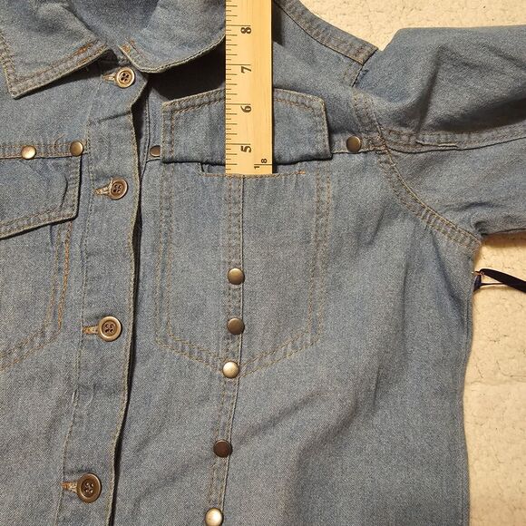 NWT Women Sz Small Given Kale Blue Light denim jean dress metal rhineston belted - Picture 8 of 11